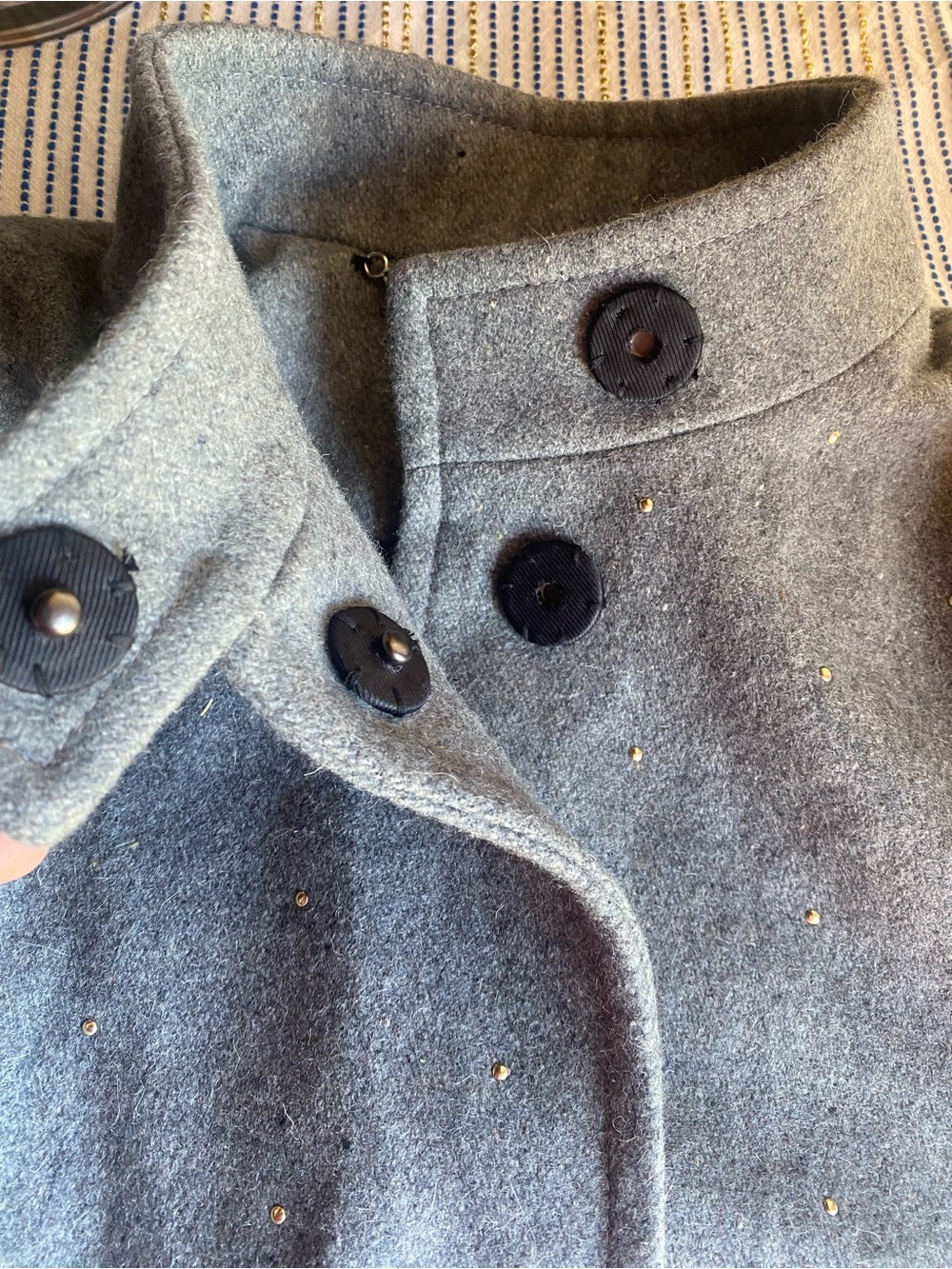 Stella Mccartney Wool Cape Coat Gray Women’s Gold Stud Sz Médium - Picture 5 of 13